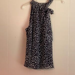 Black and white polkadot silk top